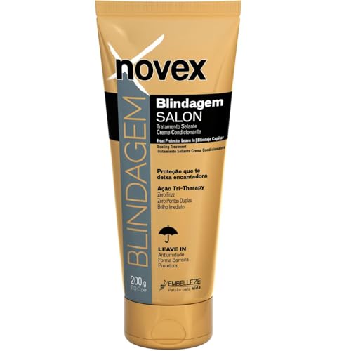 Novex Tratamiento Capilar Protector Térmico Salon Blindagem Sin Enjuague, Acondiciona y Ayuda a Proteger Contra la Humedad Excesiva, Adecuado para Cabello Dañado, Teñido o Tratado Químicamente 200g