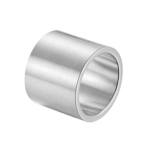 INRENG Mens Womens Stainless Steel 19mm Wide Ring Big Cool Plain Band Matte Finish Flat Top Silver Size 11