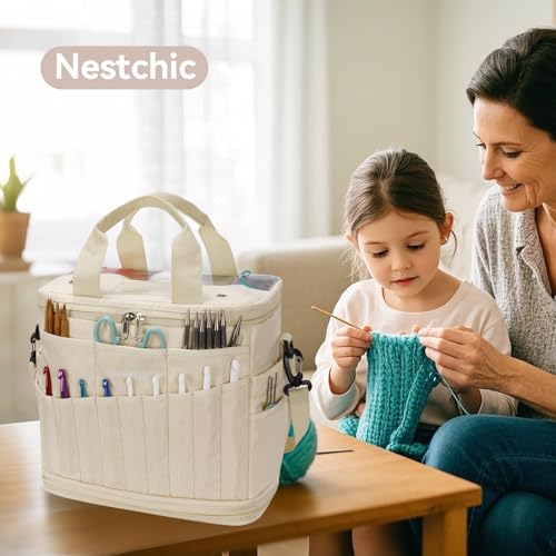 Image of Expandable Crochet Bag,Anti-Tangle Yarn Storage Organizer, Durable Knitting Project Bags for Crocheting Accessories, Portable Travel Yarn Bag for Knitters & Crocheters.ldeal Gift for Women(khaki)
