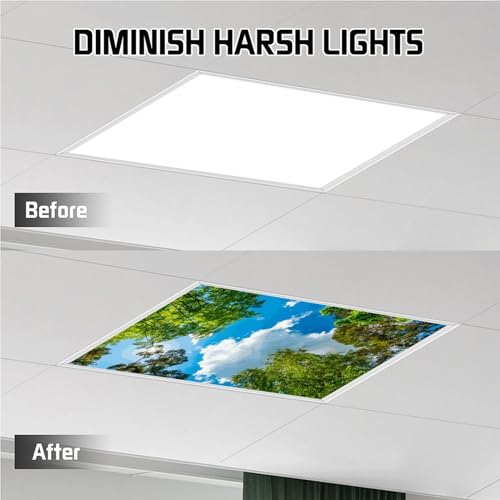 Image of Fluorescent Light Cover for Classroom - 2 Pcs Sky Trees Magnetic Fluorescent Light Covers, Ceiling Light Covers Shade Panel Coverings for Office Classroom Home Drop Ceiling, 4 X 2 Feet