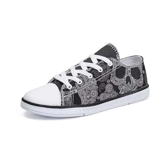 FIRST DANCE Women Men Skull Printed Shoes Cool Paisley Print Fashion Sneakers for Teen Boys Girls Student Canvas Shoes for Ladies 8US W