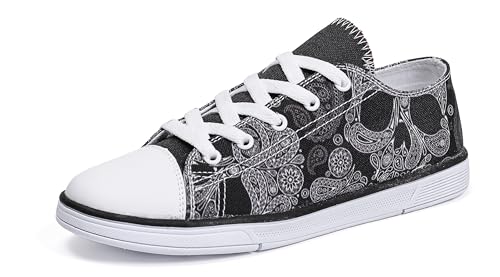 FIRST DANCE Women Skull Shoes Printed Cool Paisley Print Fashion Sneakers for Teen Men Boys Girls Student Canvas Shoes for Ladies