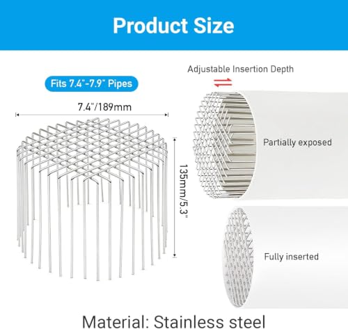 Image of Stainless Steel Drain Pipe Cover, Adjustable Outdoor Drain Protector for 7.4 inch & 8 inch Pipes, Anti-Bird Guard, Rust-Proof Mesh Drain Strainer for Leaves, Gutter Protector (7.4-8 inch)