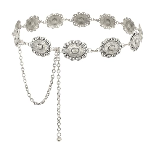 Image of WHIPPY Women Concho Chain Belt Metal Link Western Cowgirl Turquoise Chain Belt for Dress