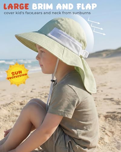 Image of Toddler Baby Sun Hat Kids Summer Beach Essentials Adjustable Beach Hats with Bucket Wide Brim for Boys Girls Age 0-14 Years