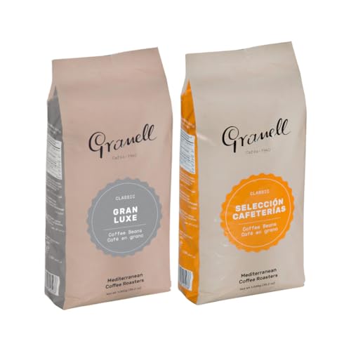 Granell Cafés · 1940 | Pack Degustación Café en Grano Especial Cafetera Superautomática | Gran Luxe Café 100% Arábica y Blend Selección Cafeterías 50% Arábica - 50% Robusta | Pack de 2 x 1 Kilo