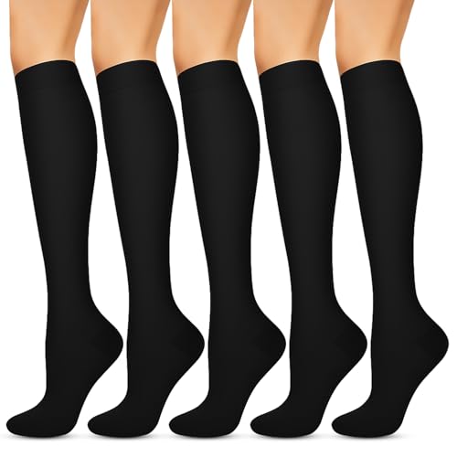 Image of Wide Calf Compression Socks for Women & Men - 5 Pairs Plus Size 15-20 mmHg Graduated Knee High Compression Socks for Travel, Nurses, Pregnant Women, Running, Hiking & Everyday Wear