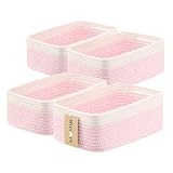 Picture of MiniArk Small Storage Baskets for Organizing | Closet Organizer Bins | Shelf Toy Basket | Woven Rope Baskets | Cube Decorative Box | Shallow Basket | 13x8.5x5.1” | 4 Packs White Pink
