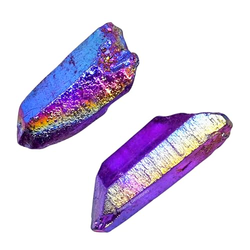 Image of Amazing Gemstone 2 Pieces Amethyst Aura Quartz Raw Pencil Points Crystals and Healing Stones, Natural Rocks for Meditation and DIY Raw Point Stones and Crystals