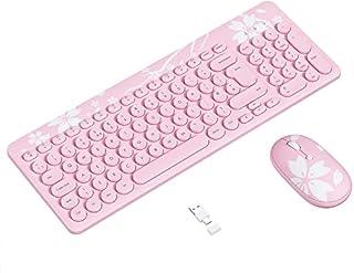 Wireless Keyboard and Mouse Set UK Layout, 2.4GHz Unifying USB & Type-C Receiver, Ergonomic Cordless Silent Mouse and Small Compact Computer Keyboard Combo, for Windows PC/Apple Mac, White Pink