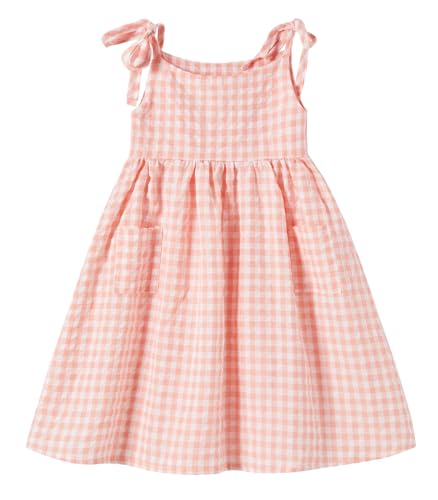 Ugitopi Mädchen Baumwoll-Leinen ärmelloses Kleid mit Trägern und Taschen Kleinkind Mädchen Sommerkleid 4 Jahre (Plaid Pink,120)
