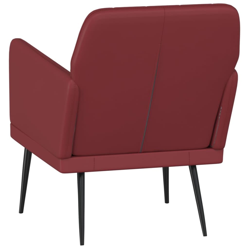 Sillón Cuero Sintético Rojo Tinto 61x78x80 cm | Respaldo Inclinado, Estructura Metal, Asiento Acolchado Grueso, Incluye Taburete