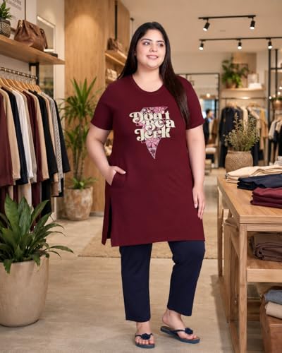 Image of In Love Women's Printed Cotton Plus Size Longline T-Shirt with Pockets | Cotton fabric - soft longline T-shirt with easy plus-size fit