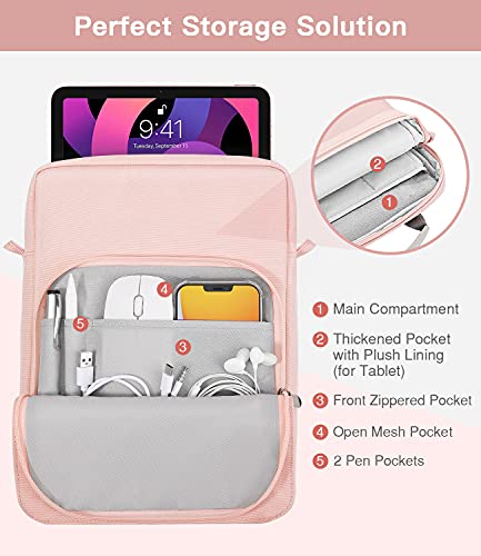 Image of MoKo 9-11 Inch Tablet Sleeve Bag Handle Carrying Case with Shoulder Strap | Fits iPad Pro 11-inch M4, iPad Air 11-inch M2, iPad 10th 10.9, iPad 9 /8 /7th 10.2 and Tab S8 /S9 11, Pink