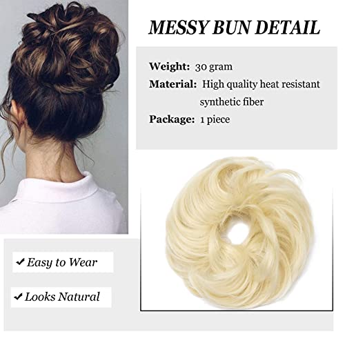 Messy Hair Bun Extensions Curly Hair Scrunchies for Women Girls Synthetic Donut Updo Hair Pieces Wavy Ponytail Hair Chignons (Bleach Blonde) - Image 3
