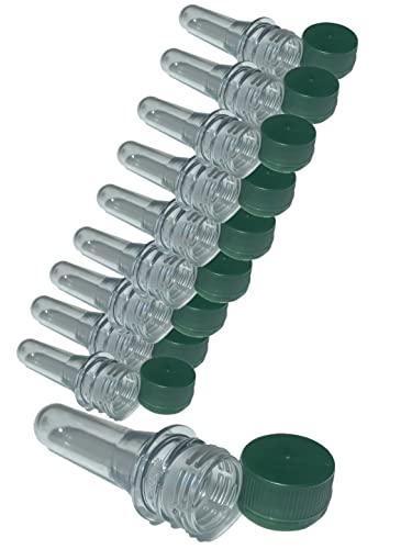 Flocoro Pétlinge vide PET préforme pétling 9 cm avec couvercle vert 10 pièces pour accessoires de géocaching étanche pétling clair préformes Cover