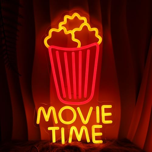 Image of Movie Time Neon Sign LED Light Sign for Movie Room Bedroom Wall Decor | Cinema Theme Wall Decor with USB Powered LED Lighting for Bedroom, Movie Room and Entertainment Space