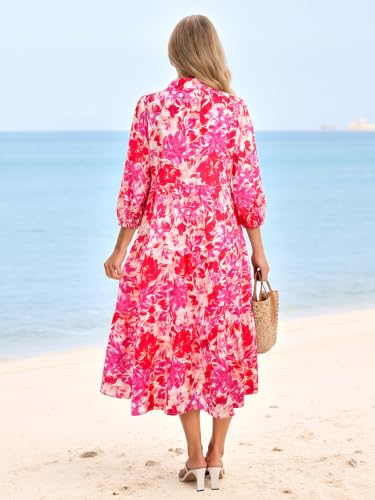 Image of Wenrine Womens Casual 3 /4 Sleeve Shirt Dress Button Down Flowy Maxi Dress