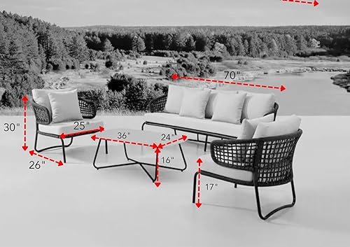 Image of LOCCUS Outdoor Patio Rope Furniture Set - 4-Seater Conversation Sofa Set with Cushions & Glass Coffee Table, Perfect for Garden, Terrace, and Backyard (Grey)