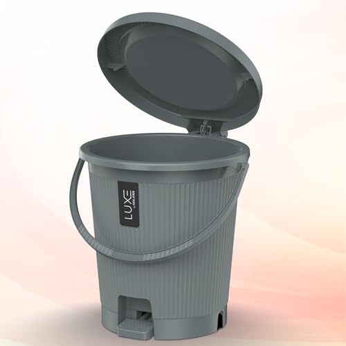 Image of KOLORR Luxe Premium Plastic Pedal Dustbin | Modern Plastic Waste Bin, Trash can with Sleek Design for Home, Kitchen, Office, Bathroom & Washroom - Medium, Grey