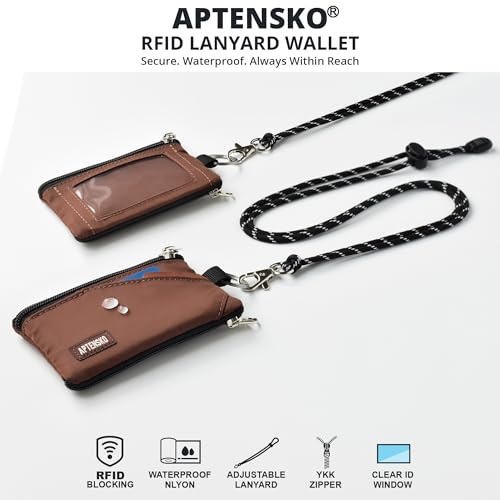 Image of RFID Blocking Travel Wallet with Adjustable Lanyard, Small Nylon Zipper Pouch and Badge Holder for ID, Credit Cards, Cash, Keys, Commuters (Coffee)