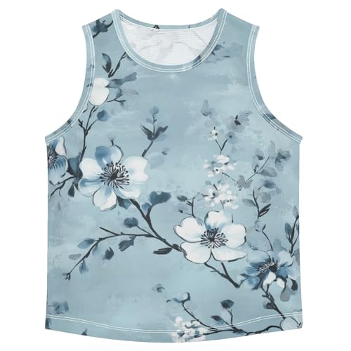 susiyo Blue Chinoiserie Flowers Boys Sleeveless Tank Top Girls Athletic T Shirt