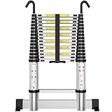 ARCHOM Telescoping Ladder with Hooks 20 FT - Aluminum Telescopic Ladder with Stabilizer - Retractable Extension Ladders for Home Loft Roof RV...