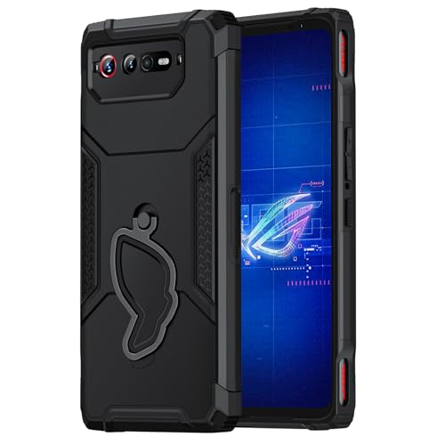 HikerClub Soporte Funda para ROG Phone 6 and 6 Pro (2022), Plegado Oculto Teléfonos Soporte Antihuella Dactilar Telefono Carcasa, Negro