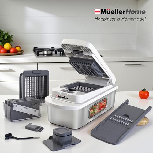 Image of MUELLER HOME Pro-Series 10-in-1, 8 Blade Stainless Steel Multi Vegetable Chopper And Mandoline Slicer, Kitchen Accessories and Essentials, Food and Veggie Chopper, Mincer, Dicer, White Sand /Grey