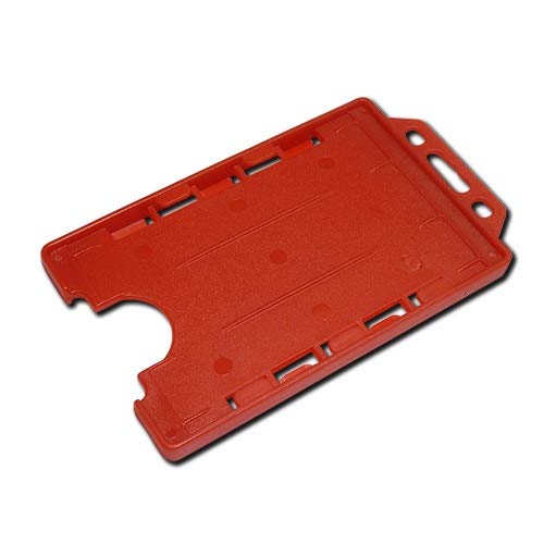 Identity-Plus: Red Rigid Open Faced Double/Dual Sided Portrait ID Card Badge Pass Holder (50)