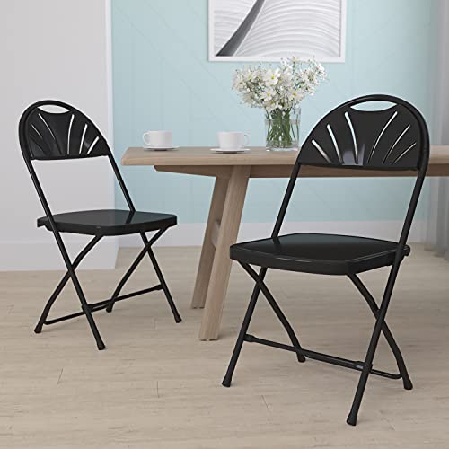 EMMA + OLIVER 2 Pack 650 lb. Capacity Black Plastic Fan Back Folding Chair