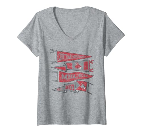 Women's University of Central Missouri UCM Mules Distressed Pennants V-Neck T-Shirt