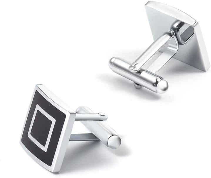 Electroplated Silver Square Enamel Metal Cufflinks VintageCuff Nails