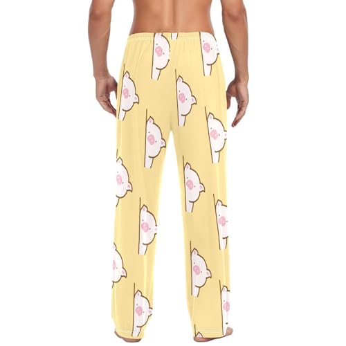 Pig on Yellow Mens Pajama Pants Mens Pj Pants Comfy Cotton Pj Long Pant for Men with Pockets Size S-XXL3
