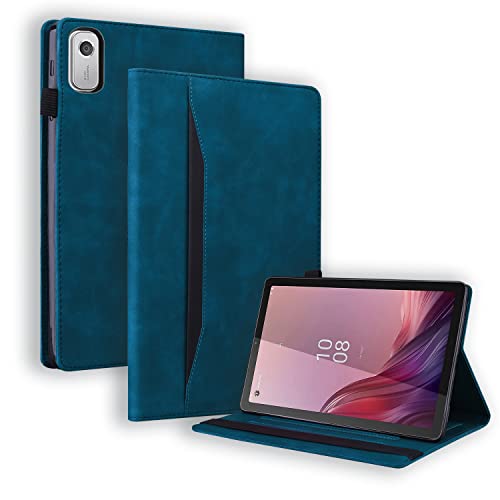 Varohix Capa para Tablet Lenovo Tab M9 HD (9 polegadas) TB-310FU Capa Protetora de Couro PU Premium Folio Flip Business Case Capa para Tablet com Bolso para Cartão, Porta-Caneta, Azul Pavão