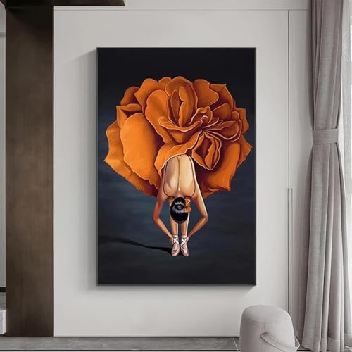 Affiches sur toile ballerine pour illuminer le salon avec des fleurs orange
