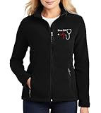 NACRE APPAREL Women's Custom Embroidered Midweight Fleece Jacket Personalized Stethescope Print Jacket Black, Large