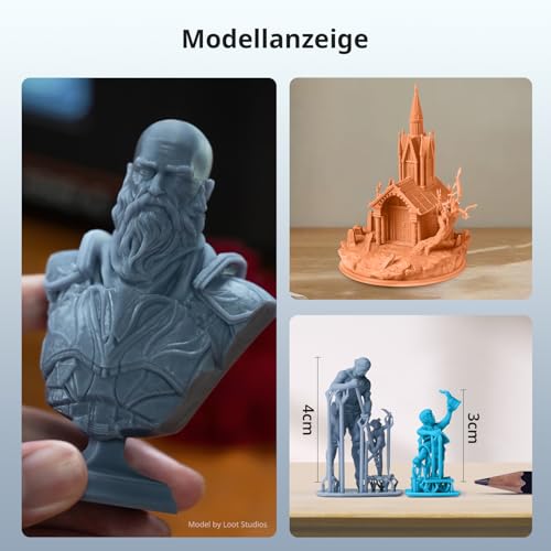 ANYCUBIC 14K Texture Resin, UV 405nm Hochpräzises 3D Drucker Resin, Mattes Finish, Geruchsarm, Leicht zu reinigen, Geeignet für verschiedene Miniaturszenen, Grau 1000g