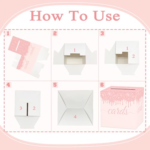 Image of Pink Card Box for Party, 8.7 inch Gift Cards Receiving Box Holder for Wedding, Bridal Shower, Graduation, Birthday, Retirement, Baby Shower, Anniversaries Party Decorations