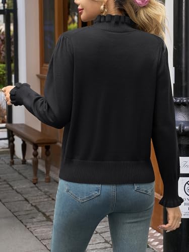 Image of Womens Ruffle Mock Neck Sweater Puff Long Sleeve Fall Trendy Pullover Tops