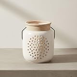 Ceramic Lantern Candle Holder – Lanterns for Candlelight and Relaxed Glow, Tabletop Home Decor for Entryway, Living Room, or Patio, Decorative Lanterns With Flower Cutouts – 6', Ivory