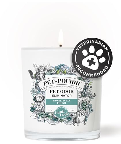 Pet-Pourri Pawsitively Fresh Pet Odor Deodorizer Candle, Burns Up to 45 Hours, Aromatherapy & Air Freshener with Essential Oils, Plant Based Ingredients & Wax, Vet Approved, Jasmine Pear Scent