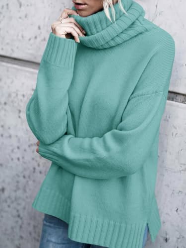 Image of FISACE Womens Oversized Turtleneck Pullover Sweater Cable Knit Sweater Tops | Long Sleeve,Slouchy,Fall,Winter,Lightweight,Loose,Trendy,Casual,Sexy