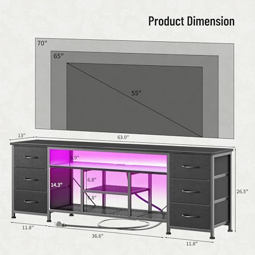 image for Furologee LED TV Stand for 65, 70 Inch TV, 63 Inch Entertainment Cente