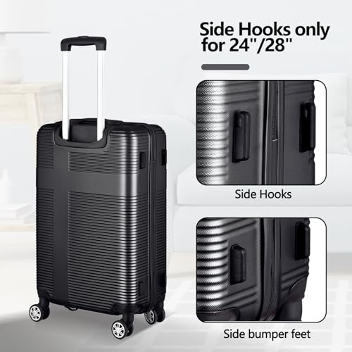 Hardshell Luggage Sets, Lightweight Carry-on with Spinner Wheels,Travel Rolling Suitcase Clearance with TSA Lock for travel (Black, 2-Piece Set 24/28)3