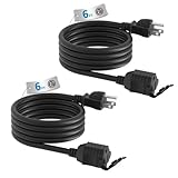 TiFFCOFiO Indoor Outdoor Extension Cord Waterproof, 6 Feet 3 Prong Power Cord for Home and Garden, 16 AWG, 13A/1625W, ETL Listed, 2 Packs