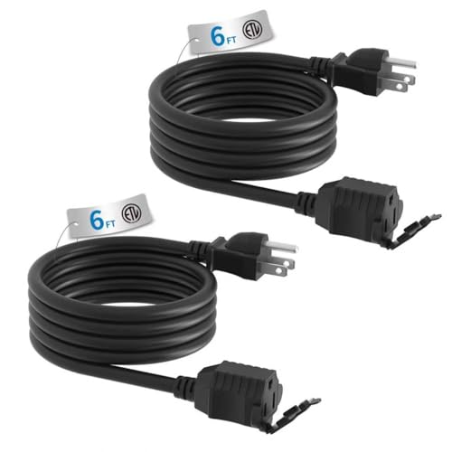 TiFFCOFiO Indoor Outdoor Extension Cord Waterproof, 6 Feet 3 Prong Power Cord for Home and Garden,