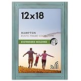 Americanflat 12x18 Poster Frame with Polished Plexiglass - Hampton Collection - Distressed Wood Picture Frames for Vertical or Horizontal Wall Display - Turquoise Blue