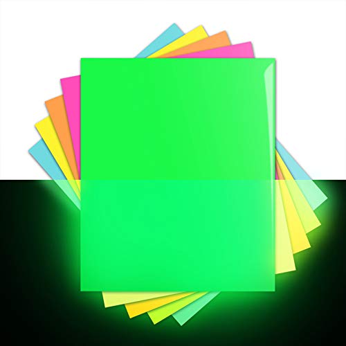 Heat Transfer Vinyl Glow in The Dark Iron-on Vinyl 5 Sheets, Muilt Colors Neon Lumious HTV Bundle (12 x 10 inches) for DIY Clothes Like T-Shirts Hats Helmet, Eco-Friendly Materials
