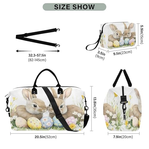 Easter Bunny with Eggs Travel Duffel Bag for Women Weekend Overnight Dag with Toiletry Bag, Luggage Bag for Travel, Sport, Gym3